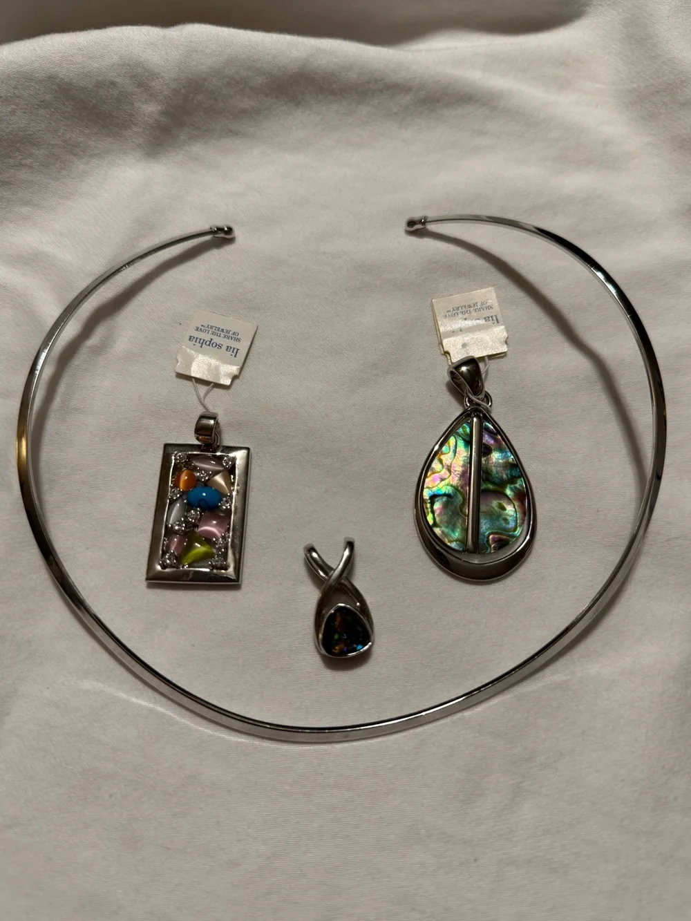 Lia Sophia silver collar necklace with 3 slides set
